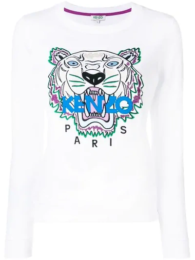 Shop Kenzo Tiger Logo Sweatshirt In White