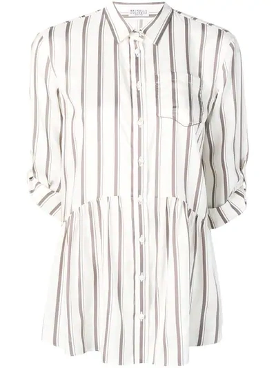 Shop Brunello Cucinelli Striped Flared Shirt In Neutrals