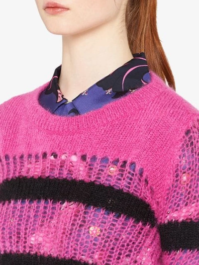 Shop Miu Miu Open-weave Mohair Pullover In Pink