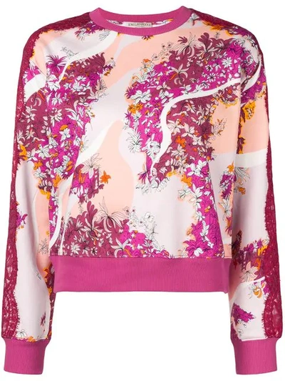 Shop Emilio Pucci Lace Panels Floral Sweatshirt - Pink