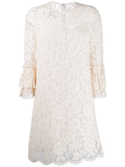 Shop Valentino Floral Lace Dress In Neutrals