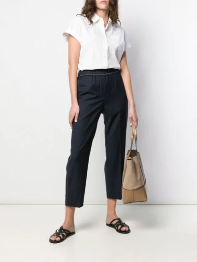 Shop Brunello Cucinelli High Waisted Cropped Trousers In Blue