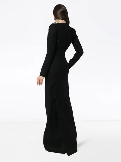 Shop Saint Laurent Plunging Sweetheart Neck Wool Column Dress In Black