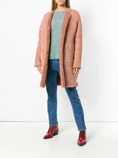 Shop Yves Salomon Meteo Curly Merino Coat In Pink