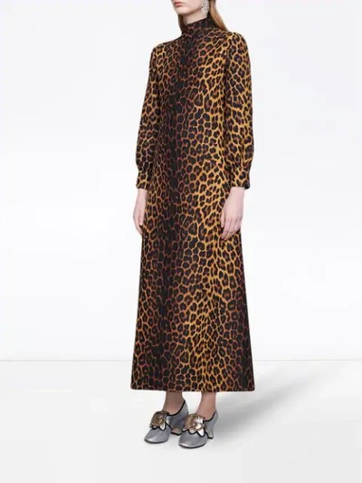 Shop Gucci Leopard Print Wool Dress In Black