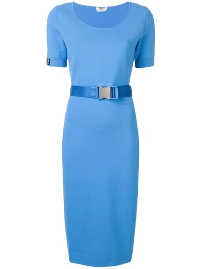Shop Fendi Schmales Kleid Mit Gürtel - Blau In Blue