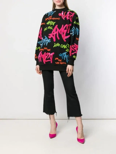 Shop Amen Sequin Embroidered Graffiti Logo Sweater In Black