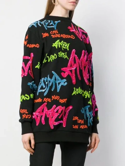 Shop Amen Sequin Embroidered Graffiti Logo Sweater In Black