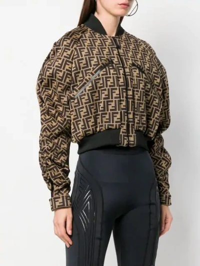 Shop Fendi Monogram Cropped Bomber Jacket In F15nh Mud+dark Brown