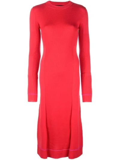 Shop Proenza Schouler Ribbed Knit Long Sleeve Dress In Red