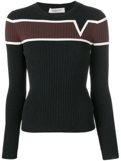 Shop Valentino Ribbed Panelled Sweater In Black