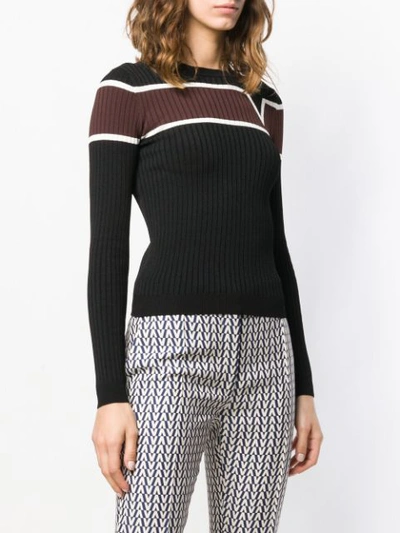 Shop Valentino Ribbed Panelled Sweater In Black