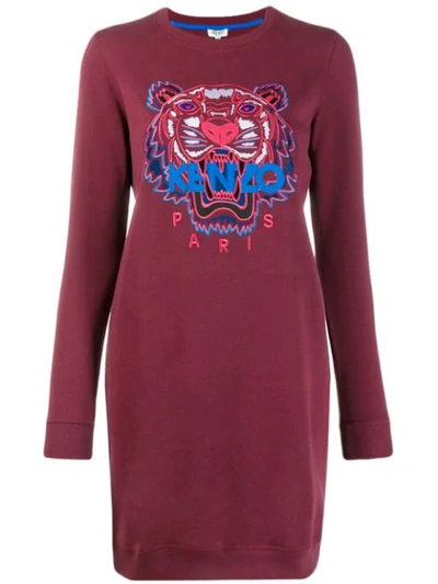 Shop Kenzo Embroidered Logo Sweat Dress In Red