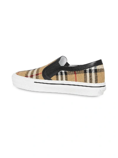 Shop Burberry Vintage Check And Leather Slip-on Sneakers