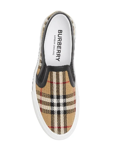 Shop Burberry Vintage Check And Leather Slip-on Sneakers