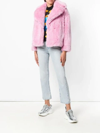 Shop Msgm Faux Fur Jacket - Pink