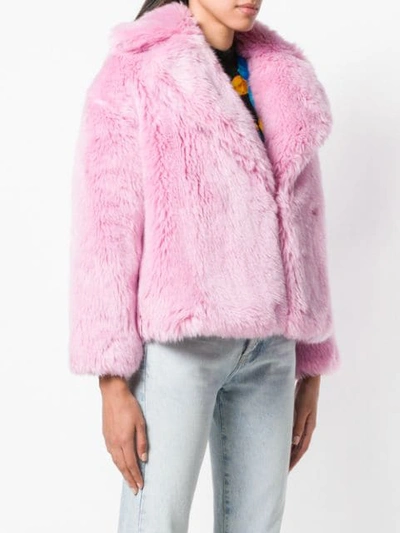 Shop Msgm Faux Fur Jacket - Pink