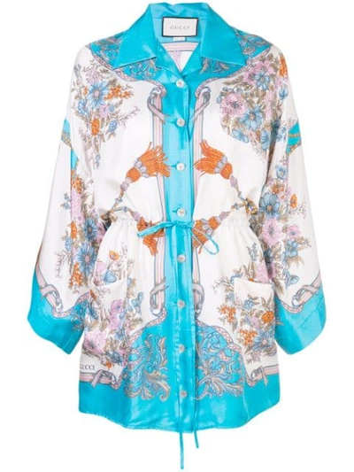 Shop Gucci Printed Kimono Shirt In Blue