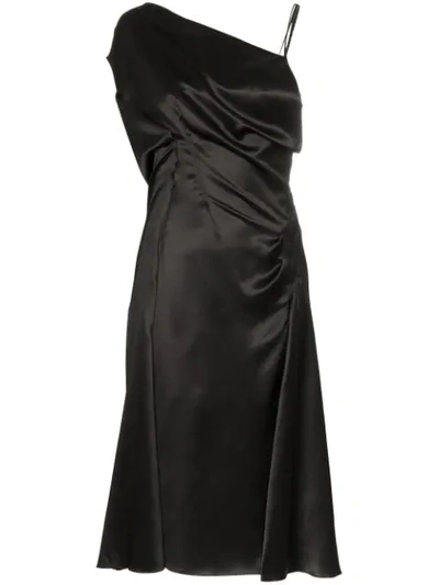 Shop Versace Donna Sleeveless One-shoulder Silk Midi Dress In Black