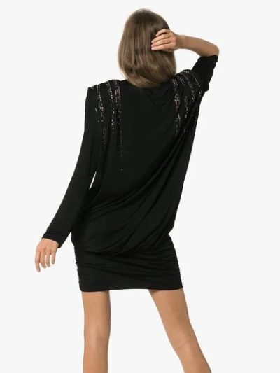 Shop Attico V-neck Crystal Embellished Mini Dress In Black