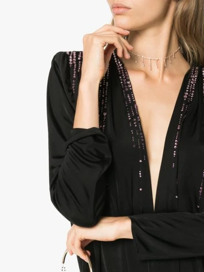 Shop Attico V-neck Crystal Embellished Mini Dress In Black