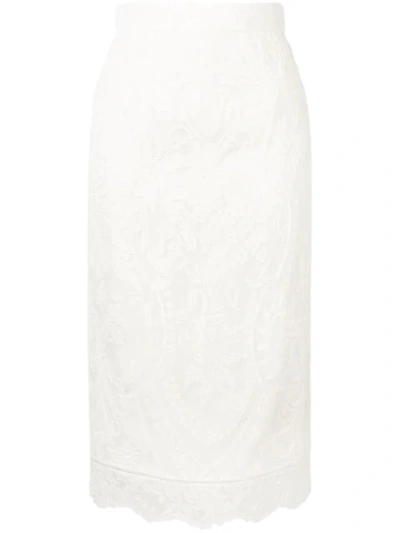 ALEXANDER MCQUEEN LACE PENCIL SKIRT - 白色