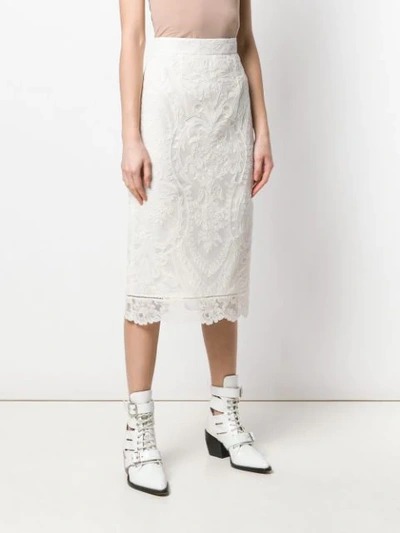 Shop Alexander Mcqueen Lace Pencil Skirt In 9005 Ivory