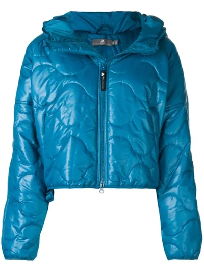 Shop Adidas By Stella Mccartney Front Zip Hooded Puffed Jacket - Blue