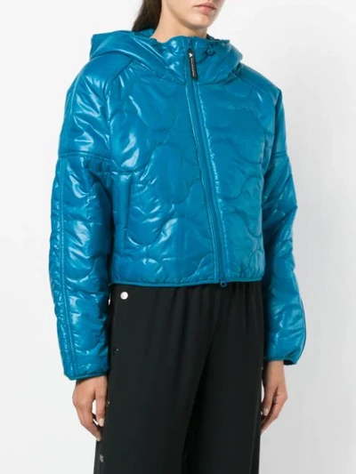 Shop Adidas By Stella Mccartney Front Zip Hooded Puffed Jacket - Blue