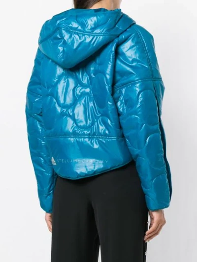 Shop Adidas By Stella Mccartney Front Zip Hooded Puffed Jacket - Blue