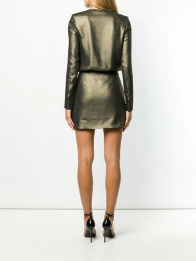 Shop Saint Laurent Plunge Neck Mini Dress In Gold