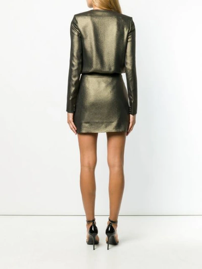 Saint Laurent Plunge Neck Mini Dress In Gold