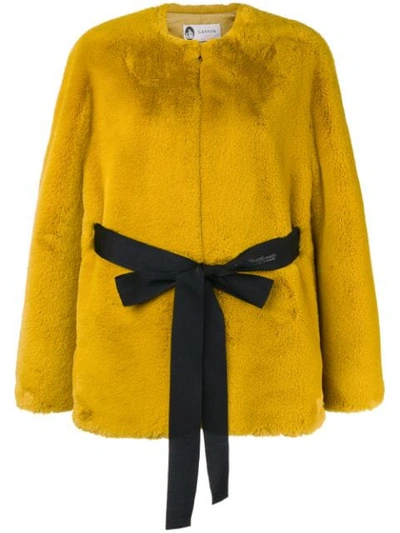 Shop Lanvin Faux Fur Belted Jacket - Yellow