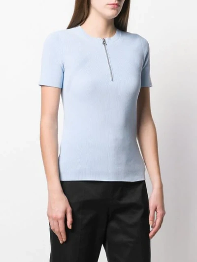 Shop Helmut Lang Zip Front Knit T-shirt In Blue