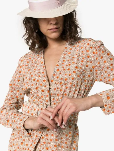 Shop Rebecca De Ravenel Daisy Print Silk Maxi Dress In Brown