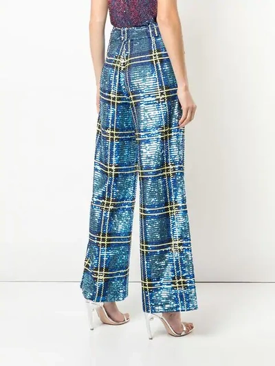 Shop Ashish Checked Sequin Trousers In Blue