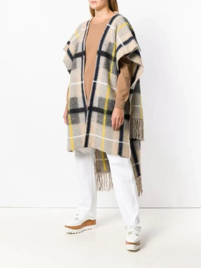 Shop Stella Mccartney Check Knitted Poncho In Neutrals