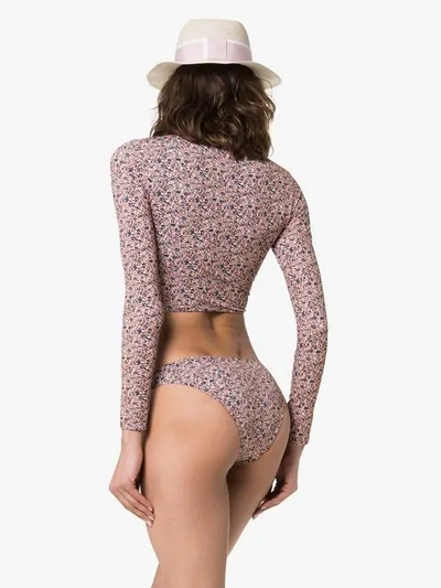 Shop Matteau Floral Print Long-sleeved Bikini In Berry