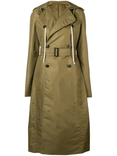 Shop Rick Owens Hooded Trench Coat - Green