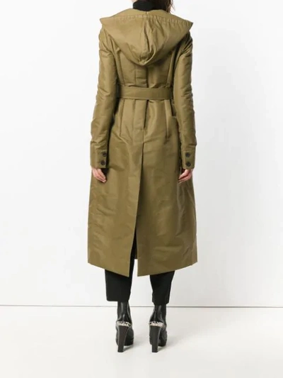 Shop Rick Owens Hooded Trench Coat - Green