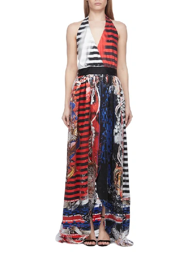 Shop Balmain Striped Print Halterneck Maxi Dress In Multi