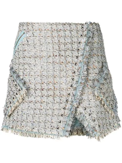 Shop Faith Connexion Tweed Wrap Skirt In Blue