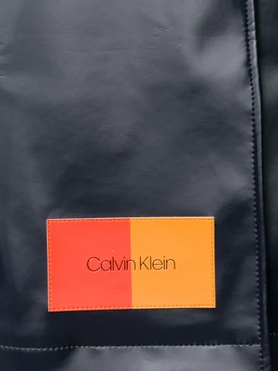 Shop Calvin Klein Two-tone Logo Patch Long Coat In Blue