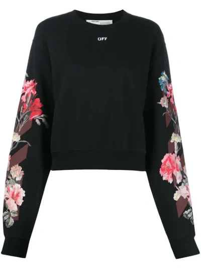 Shop Off-white Floral Logo Print Sweatshirt In Black