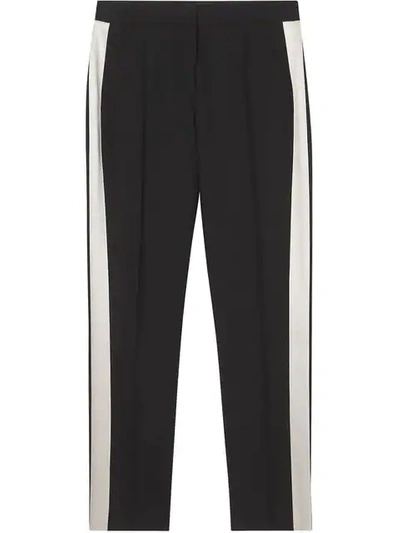 Shop Burberry Straight Fit Silk Stripe Wool Tailored Trousers In Black