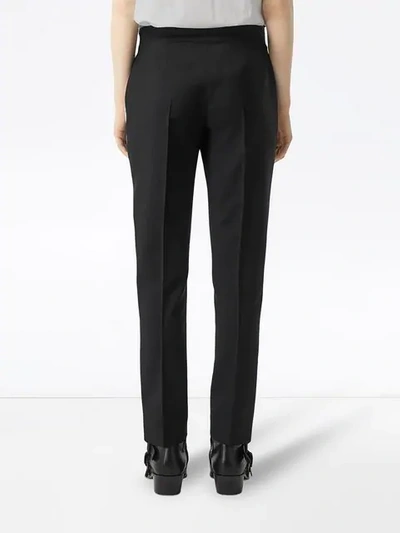 Shop Burberry Straight Fit Silk Stripe Wool Tailored Trousers In Black