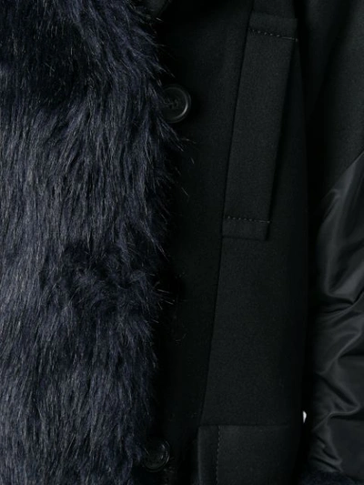 Shop Sacai Contrasting Panels Coat In Black ,blue