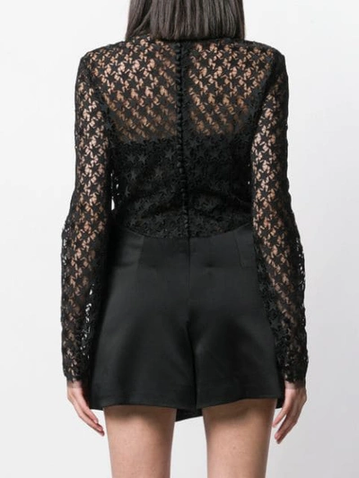 Shop Saint Laurent Star Embroidered Sheer Mini Dress In Black