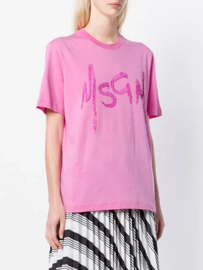 Shop Msgm Embellished Logo T In Pink