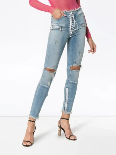 Shop Ben Taverniti Unravel Project Skinny Stonewash Ripped Skinny Jeans In Blue